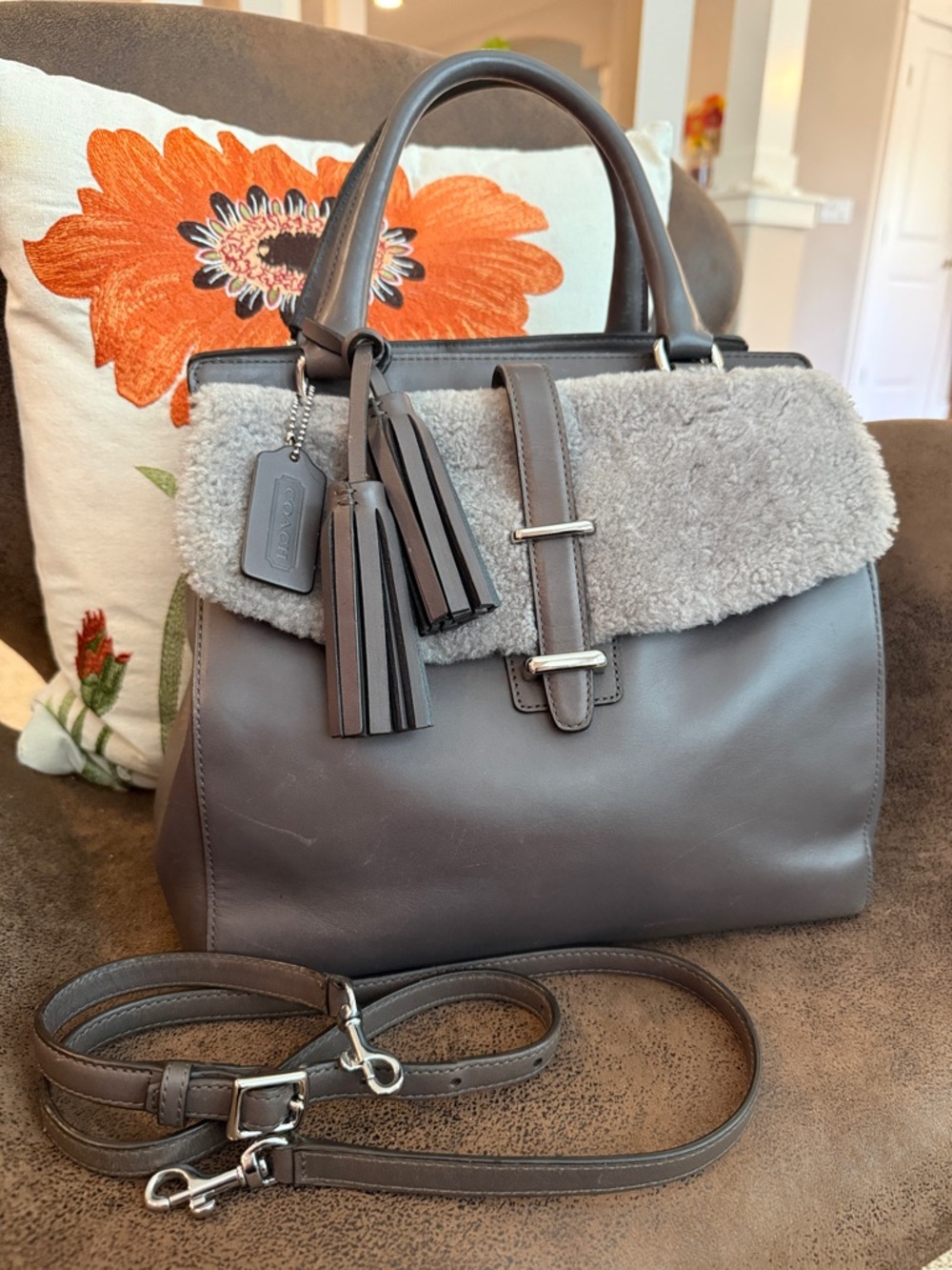 Coach Legacy Satchel 26366 Leather Shearling Bag w/Strap, Hangtag & Tassels 2013